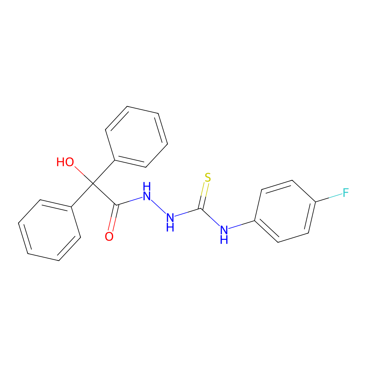N-{[(4-fluorophenyl)carbamothioyl]amino}-2-hydroxy-2,2-diphenylacetamide molecular structure, CAS 217462-18-5