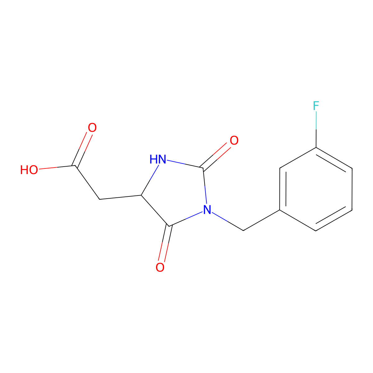 [1-(3-Fluorobenzyl)-2,5-dioxoimidazolidin-4-yl]acetic acid molecular structure, CAS 2174896-12-7