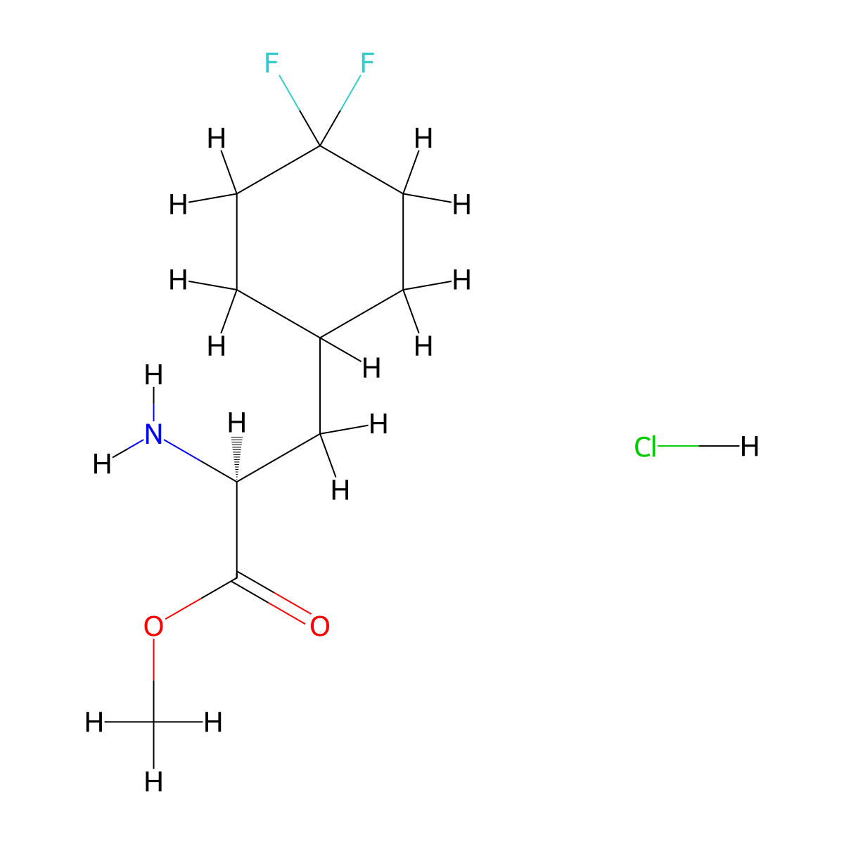 methyl (2S)-2-amino-3-(4,4-difluorocyclohexyl)propanoate hydrochloride molecular structure, CAS 2174927-22-9