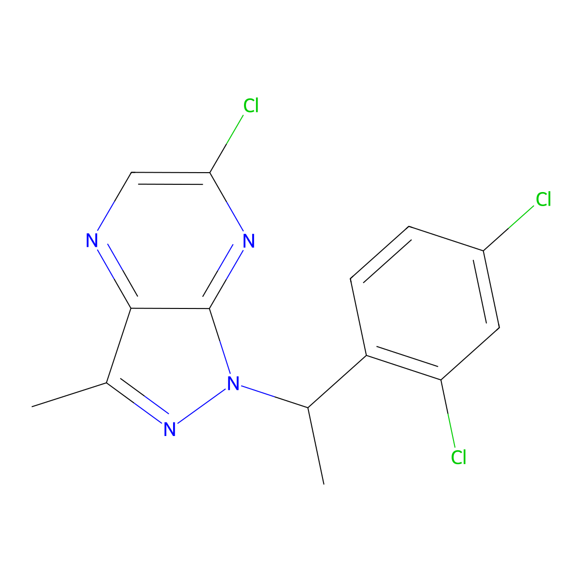6-chloro-1-[(1R)-1-(2,4-dichlorophenyl)ethyl]-3-methyl-pyrazolo[3,4-b]pyrazine molecular structure, CAS 2174940-57-7