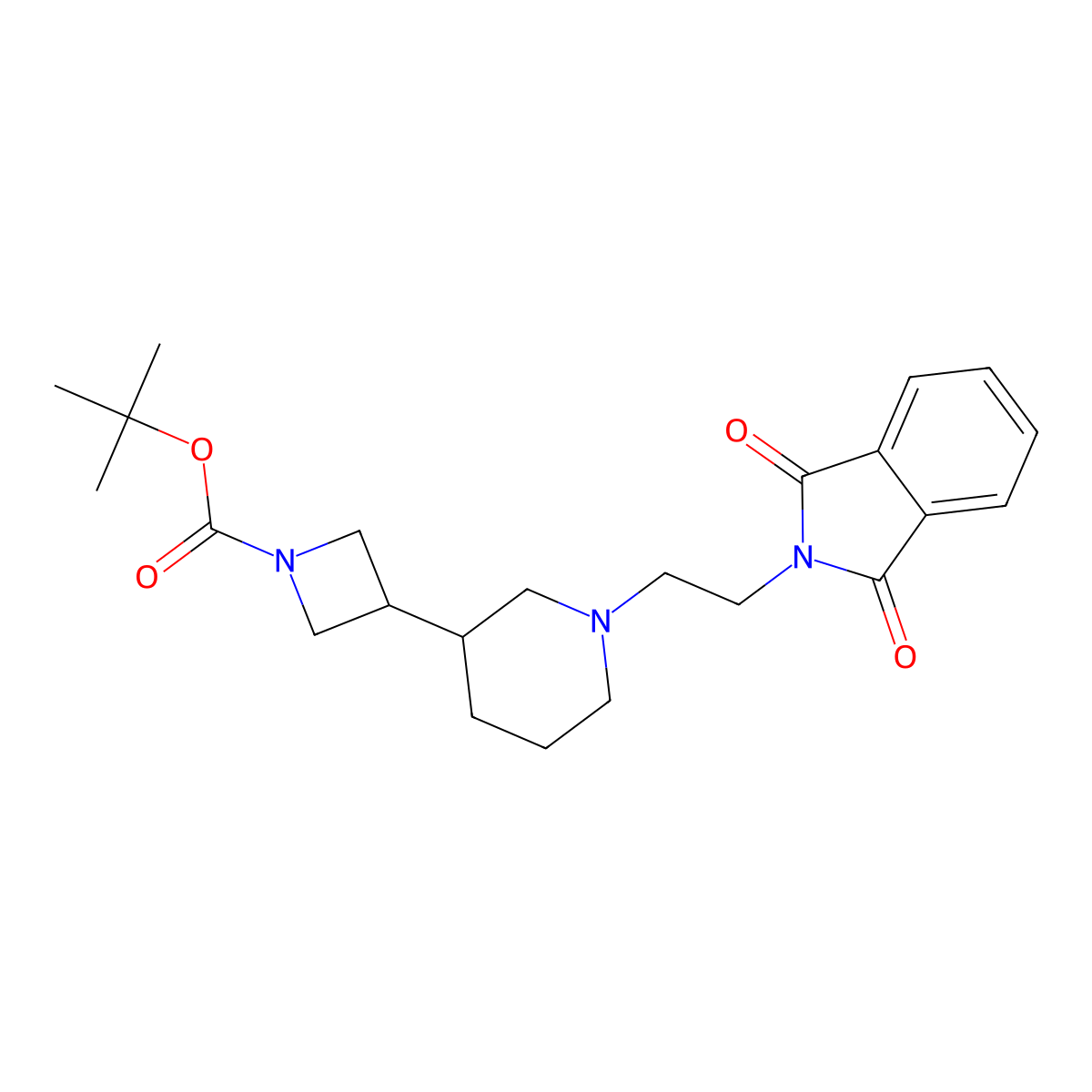 Tert-butyl 3-(1-(2-(1,3-dioxoisoindolin-2-yl)ethyl)piperidin-3-yl)azetidine-1-carboxylate molecular structure, CAS 2174941-05-8