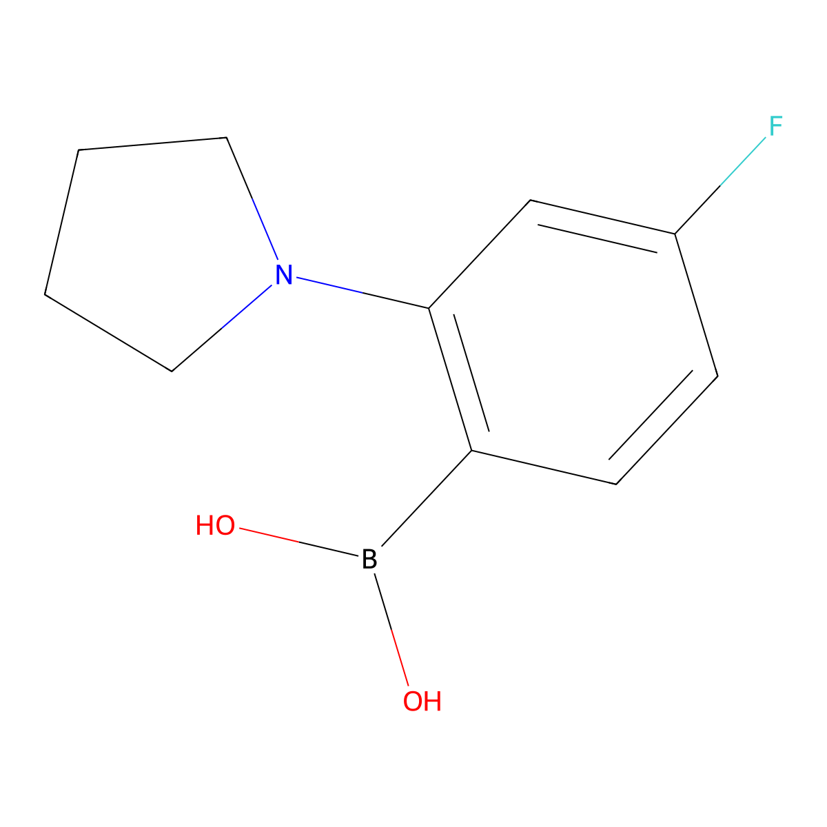 [4-Fluoro-2-(pyrrolidin-1-YL)phenyl]boronic acid molecular structure, CAS 2174971-20-9