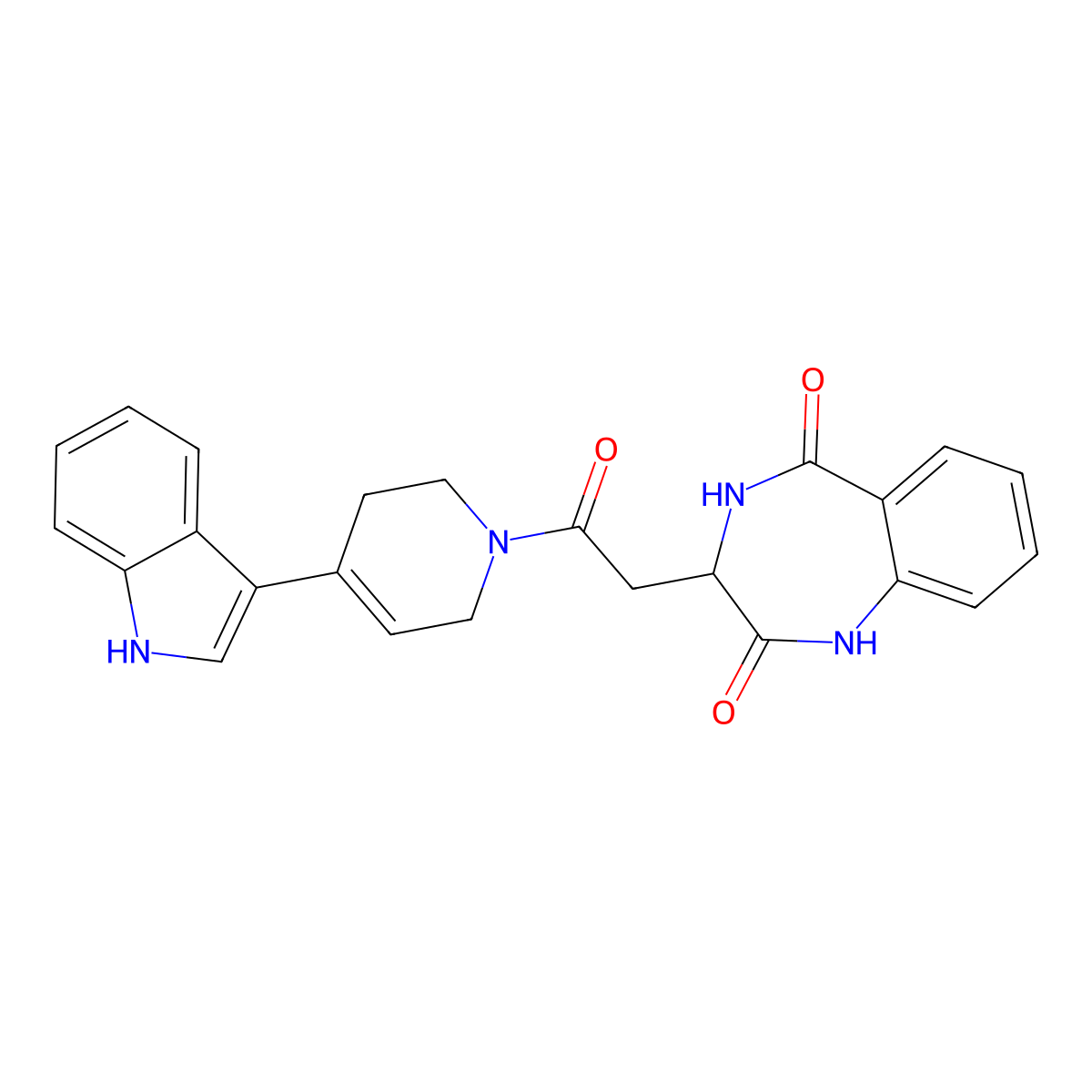 2-hydroxy-3-{2-[4-(1H-indol-3-yl)-3,6-dihydropyridin-1(2H)-yl]-2-oxoethyl}-3,4-dihydro-5H-1,4-benzodiazepin-5-one molecular structure, CAS 2175161-26-7