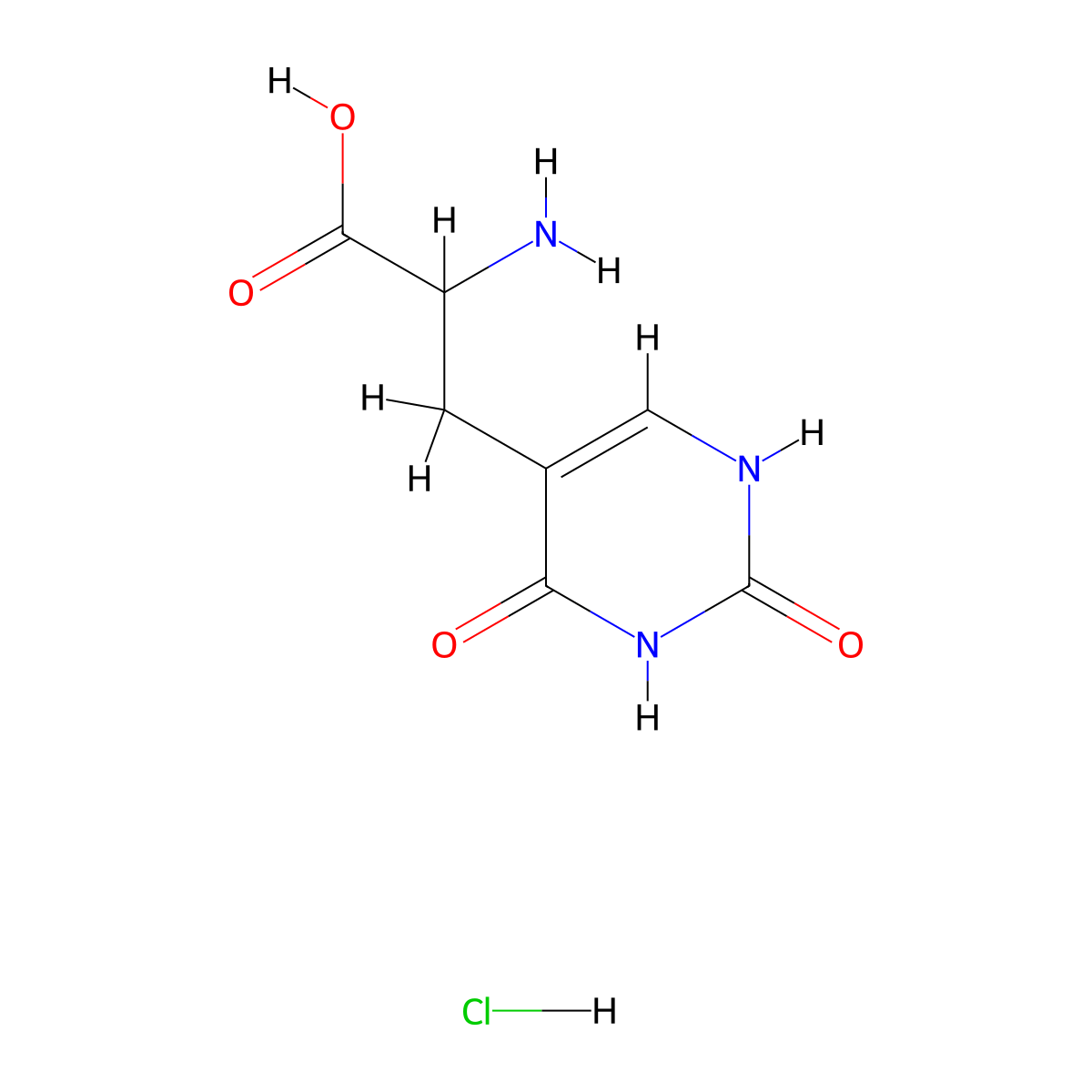 2-Amino-3-(2,4-dioxo-1,2,3,4-tetrahydropyrimidin-5-yl)propanoic acid hydrochloride molecular structure, CAS 21754-36-9