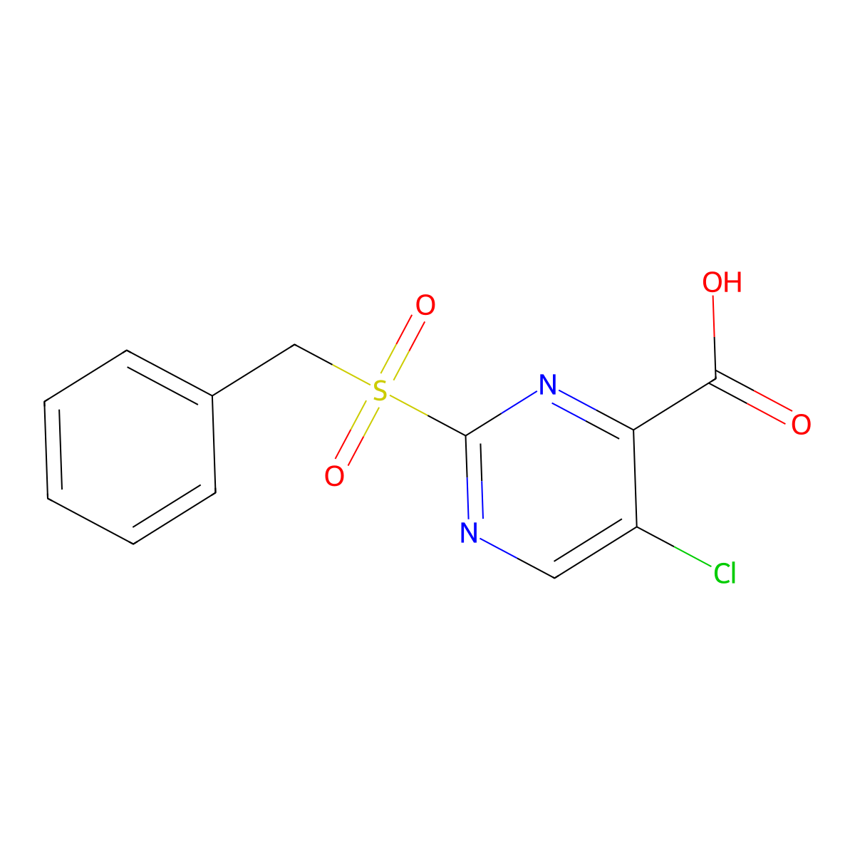 5-Chloro-2-phenylmethanesulfonylpyrimidine-4-carboxylic acid molecular structure, CAS 2175518-54-2