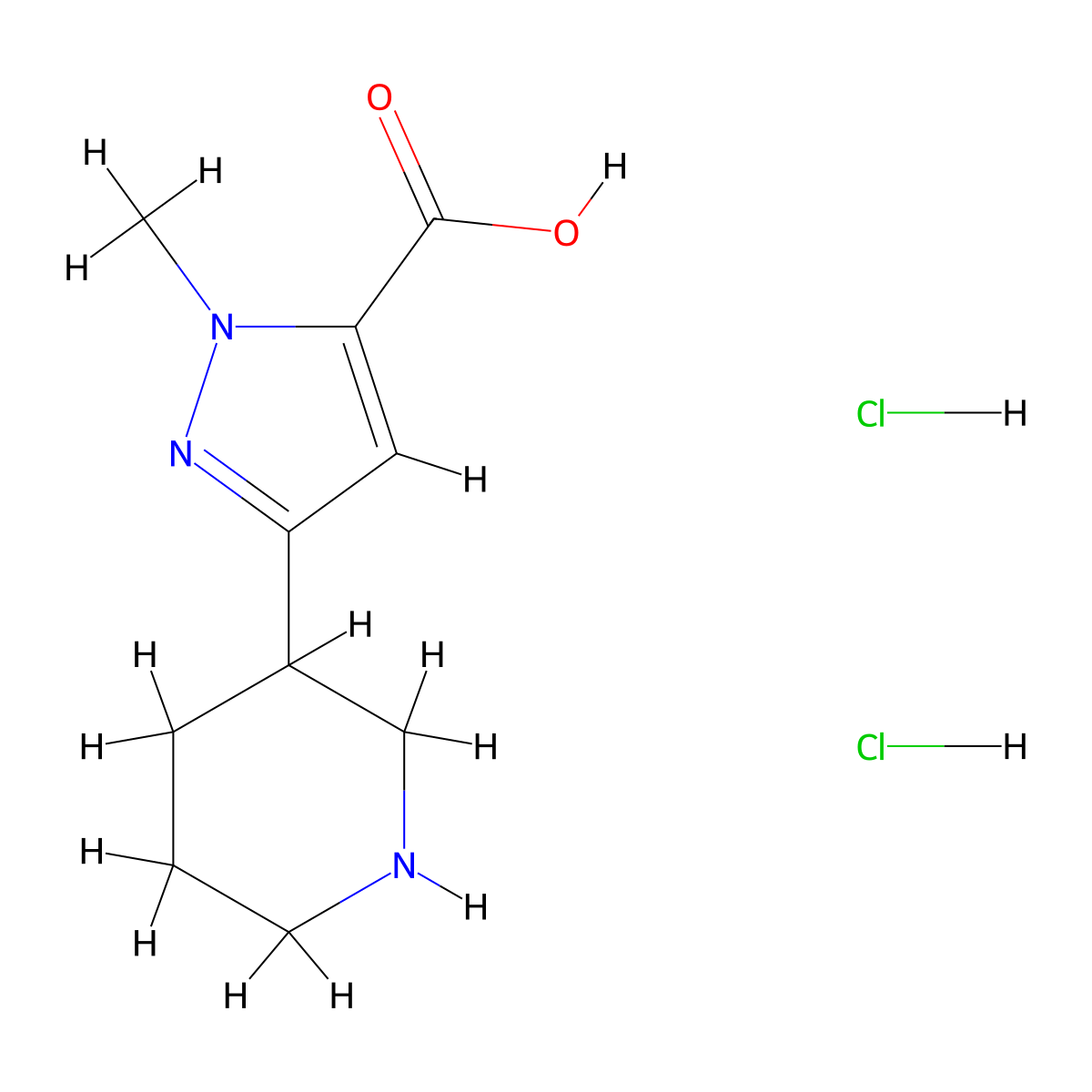 1-methyl-3-(piperidin-3-yl)-1H-pyrazole-5-carboxylicaciddihydrochloride molecular structure, CAS 2175665-66-2