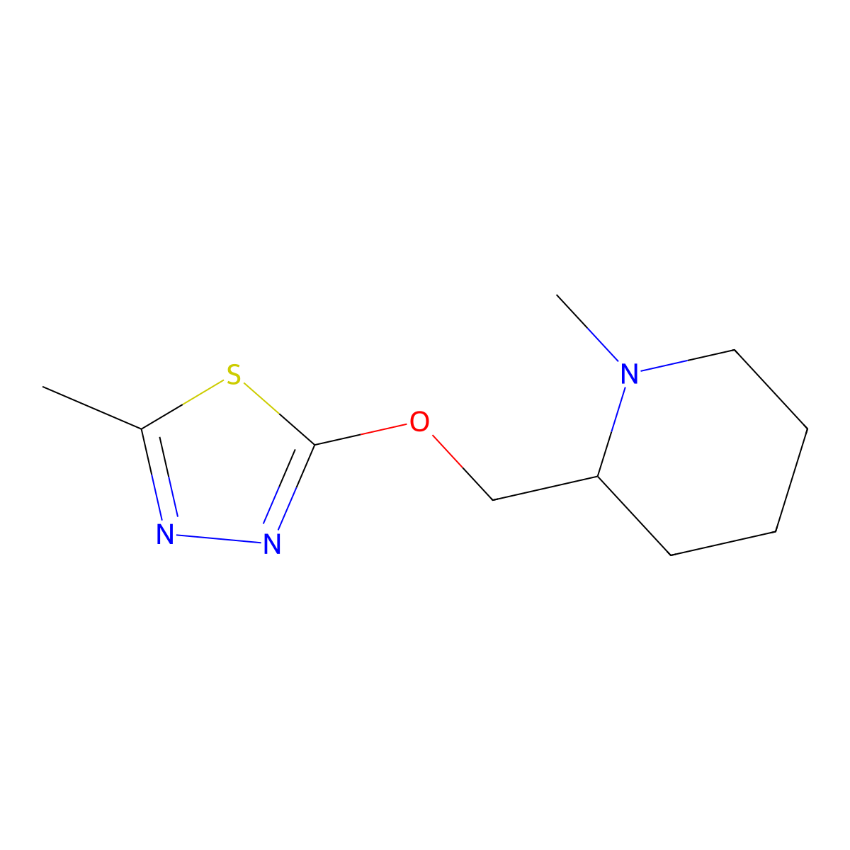 1-Methyl-2-{[(5-methyl-1,3,4-thiadiazol-2-yl)oxy]methyl}piperidine molecular structure, CAS 2175884-32-7