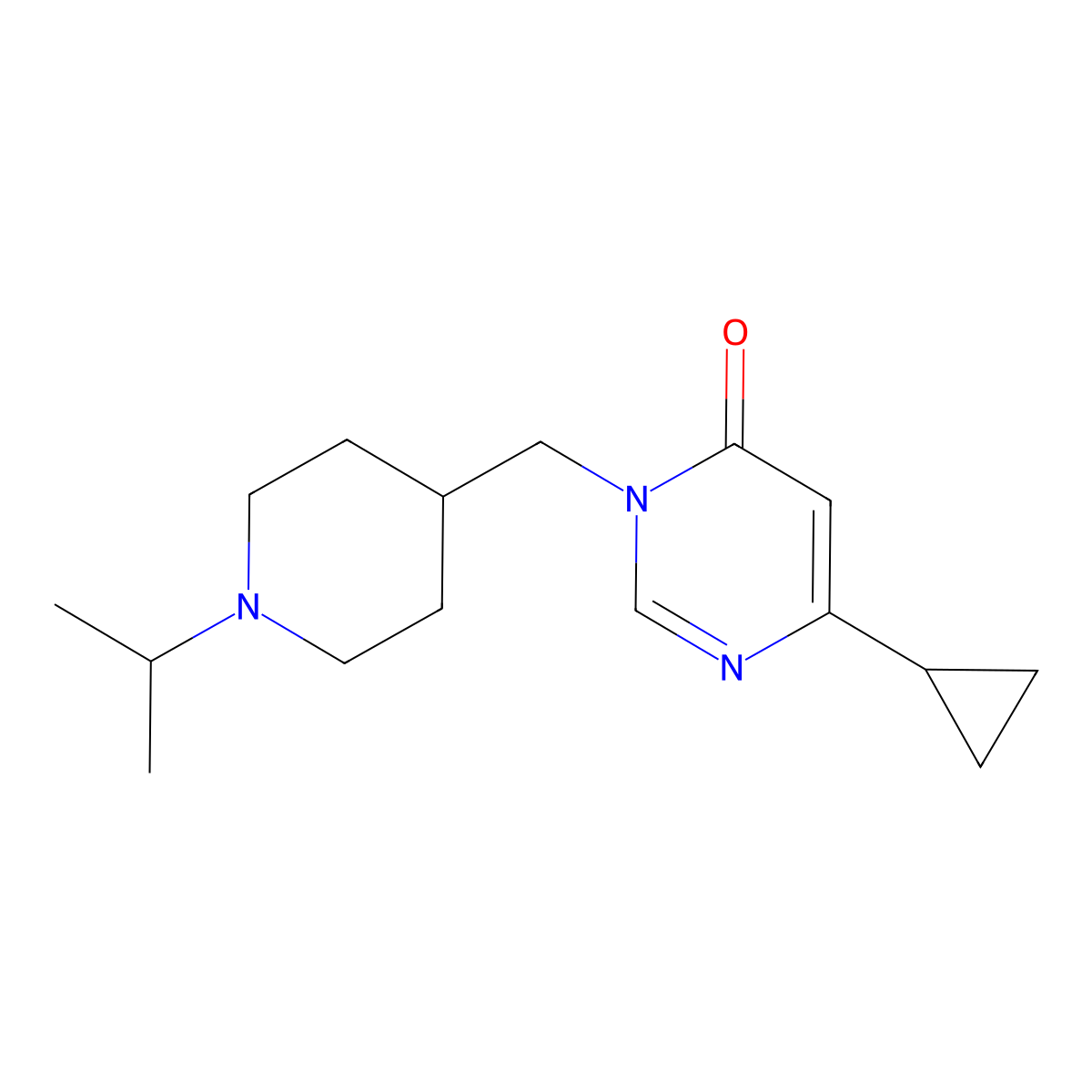 6-Cyclopropyl-3-{[1-(propan-2-yl)piperidin-4-yl]methyl}-3,4-dihydropyrimidin-4-one molecular structure, CAS 2175884-39-4