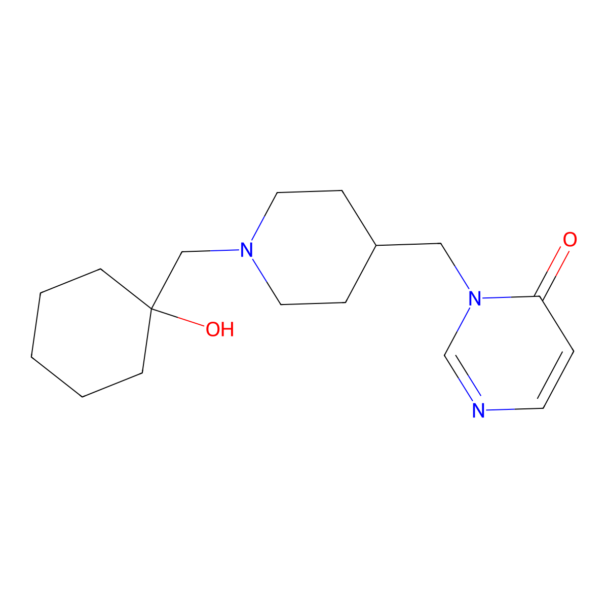 3-({1-[(1-Hydroxycyclohexyl)methyl]piperidin-4-yl}methyl)-3,4-dihydropyrimidin-4-one molecular structure, CAS 2175884-40-7
