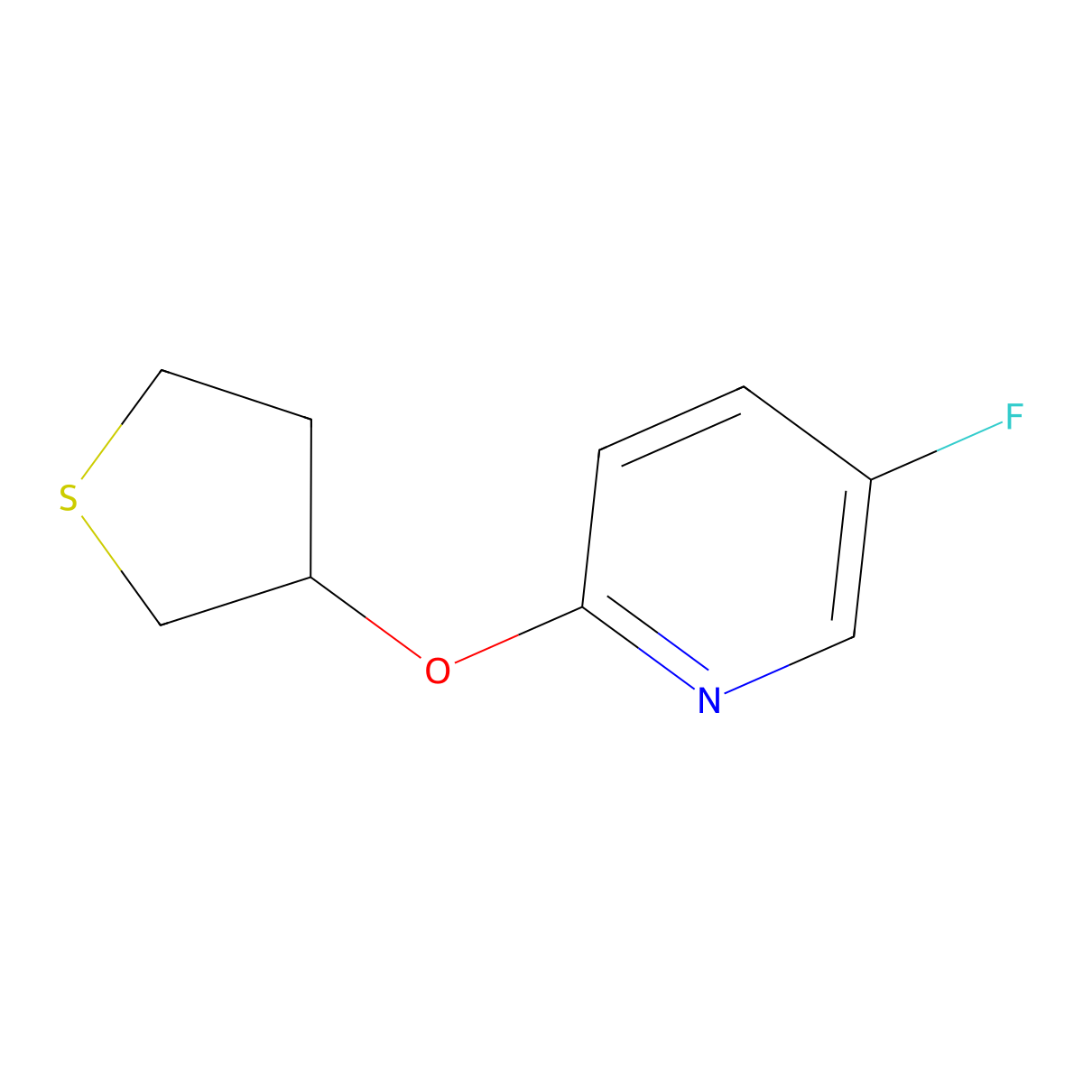 5-Fluoro-2-(thiolan-3-yloxy)pyridine molecular structure, CAS 2175884-42-9