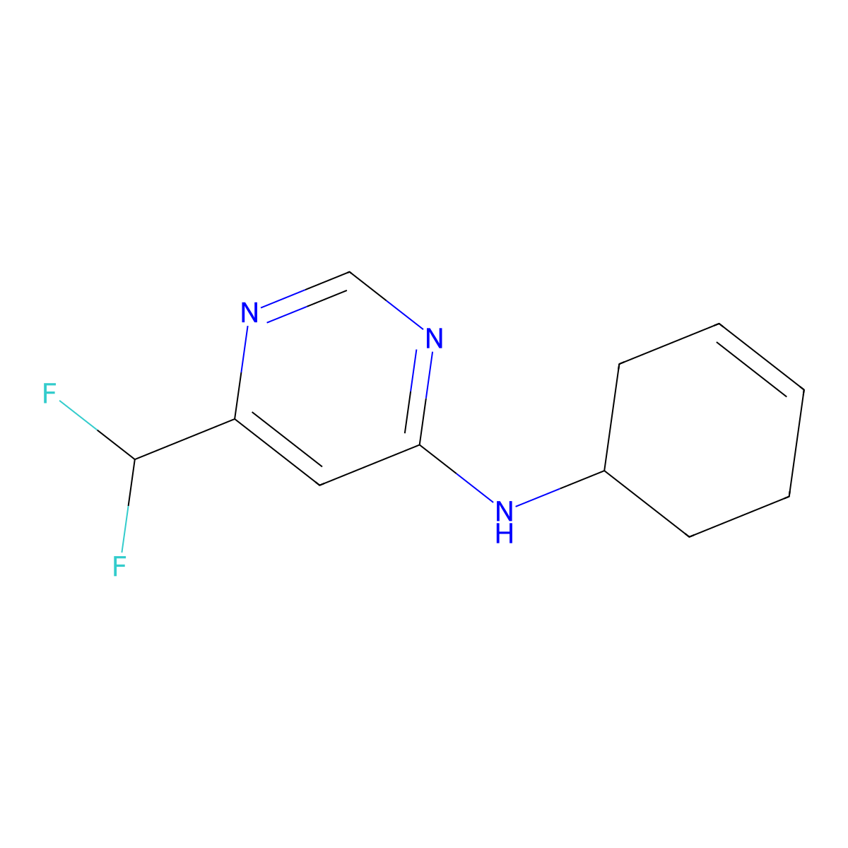 N-(cyclohex-3-en-1-yl)-6-(difluoromethyl)pyrimidin-4-amine molecular structure, CAS 2175884-43-0