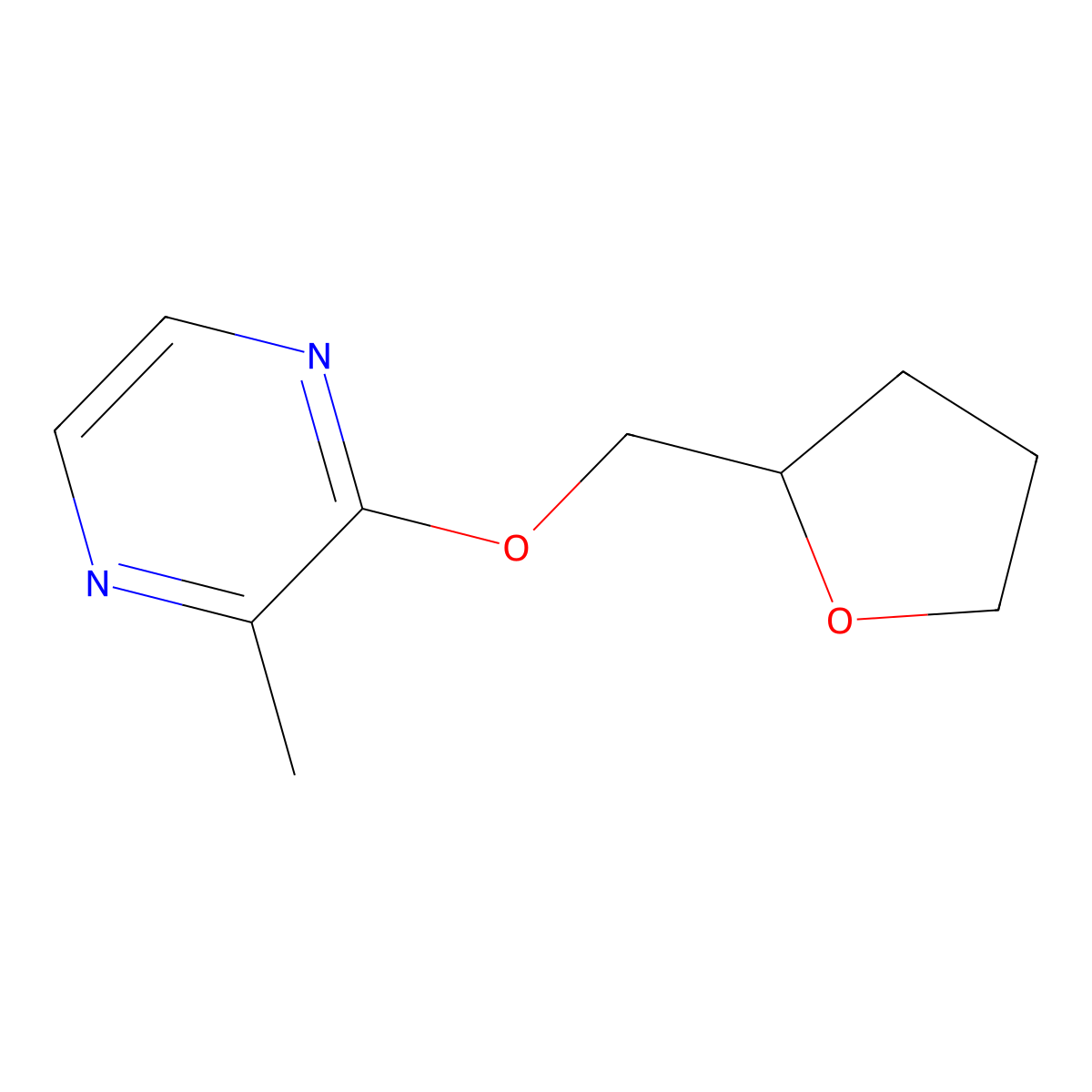 2-Methyl-3-[(oxolan-2-yl)methoxy]pyrazine molecular structure, CAS 2175978-35-3