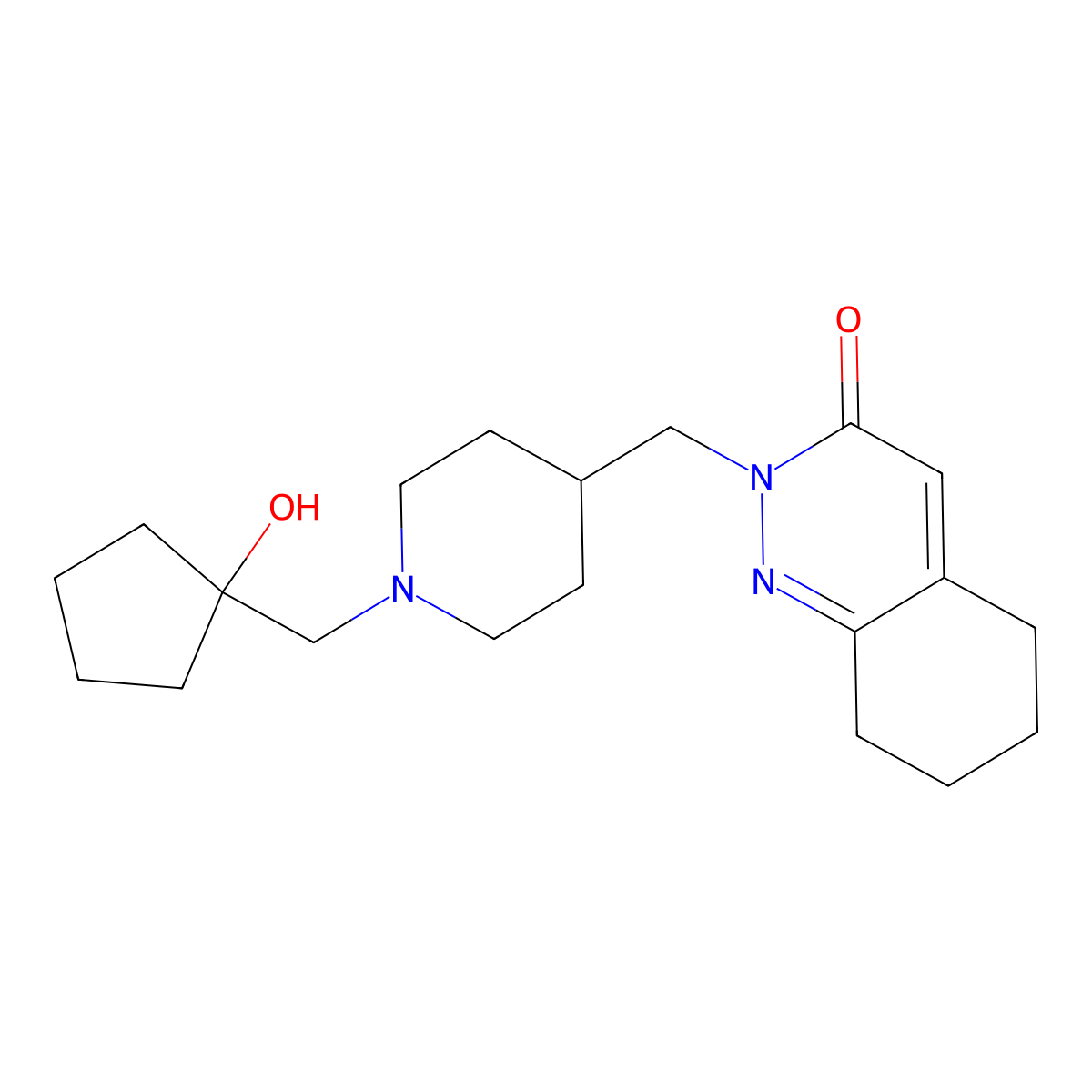 2-({1-[(1-Hydroxycyclopentyl)methyl]piperidin-4-yl}methyl)-2,3,5,6,7,8-hexahydrocinnolin-3-one molecular structure, CAS 2175978-45-5