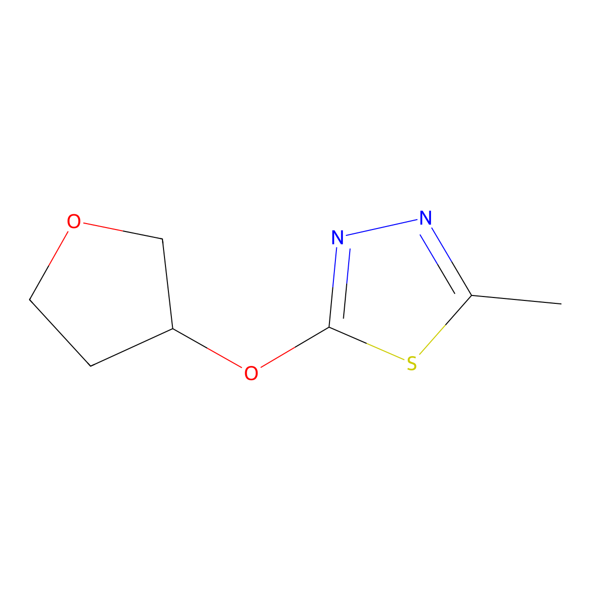 2-Methyl-5-(oxolan-3-yloxy)-1,3,4-thiadiazole molecular structure, CAS 2175978-47-7