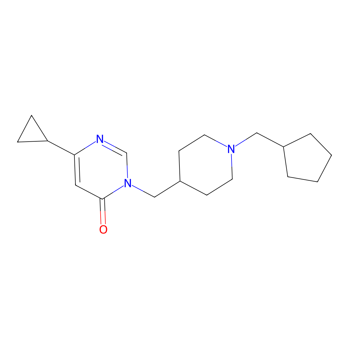 3-{[1-(Cyclopentylmethyl)piperidin-4-yl]methyl}-6-cyclopropyl-3,4-dihydropyrimidin-4-one molecular structure, CAS 2175978-59-1
