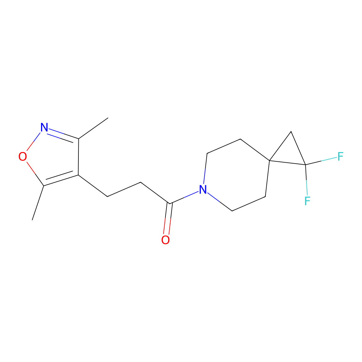 1-{1,1-Difluoro-6-azaspiro[2.5]octan-6-yl}-3-(3,5-dimethyl-1,2-oxazol-4-yl)propan-1-one molecular structure, CAS 2175978-66-0
