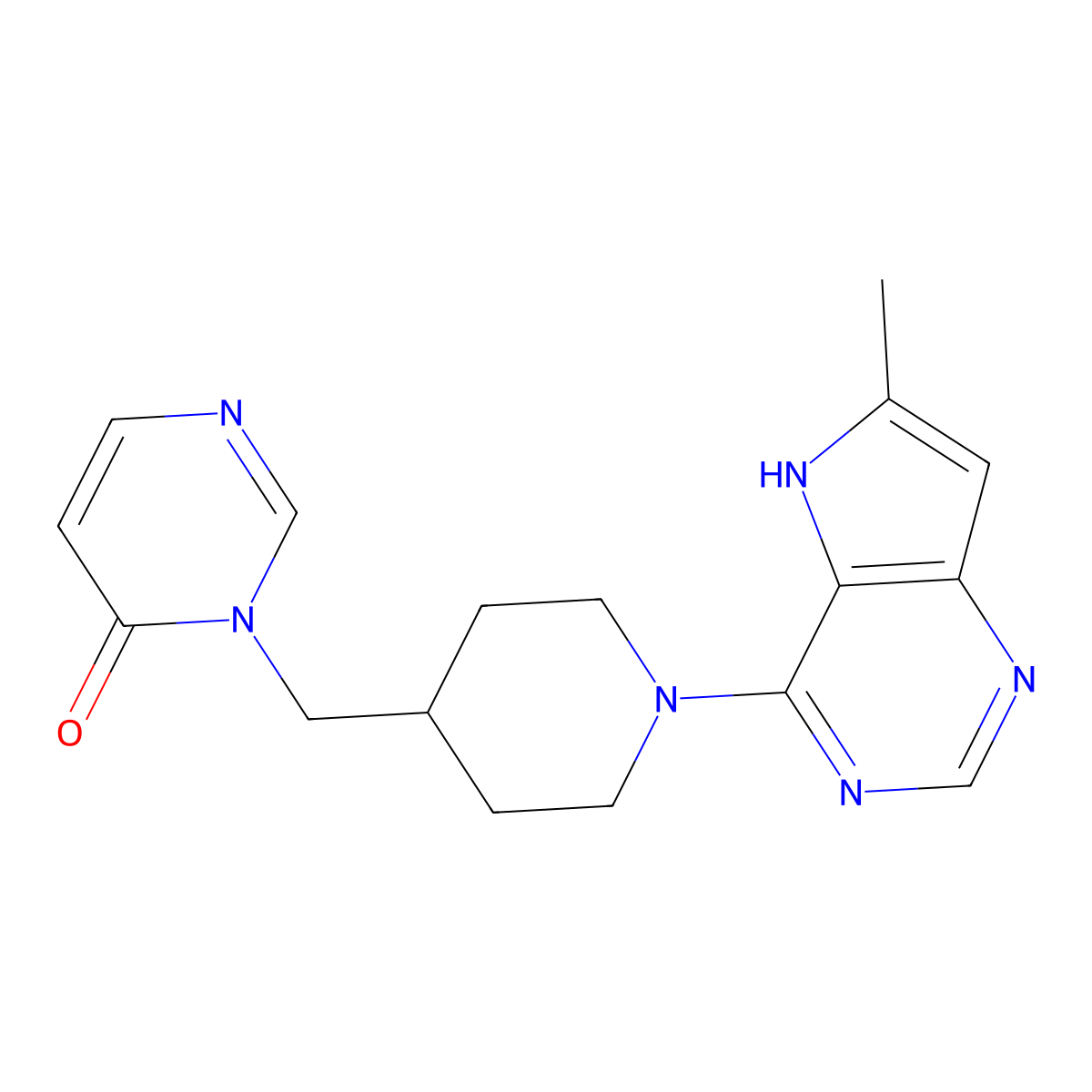 3-[(1-{6-methyl-5H-pyrrolo[3,2-d]pyrimidin-4-yl}piperidin-4-yl)methyl]-3,4-dihydropyrimidin-4-one molecular structure, CAS 2175978-69-3
