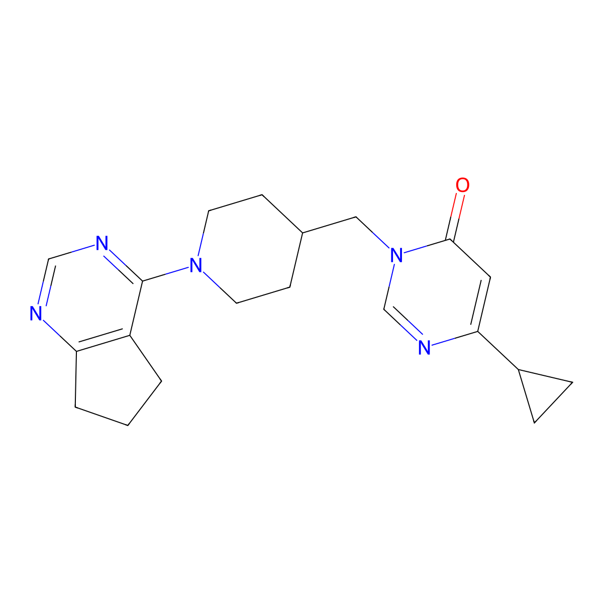 3-[(1-{5H,6H,7H-cyclopenta[d]pyrimidin-4-yl}piperidin-4-yl)methyl]-6-cyclopropyl-3,4-dihydropyrimidin-4-one molecular structure, CAS 2175978-73-9