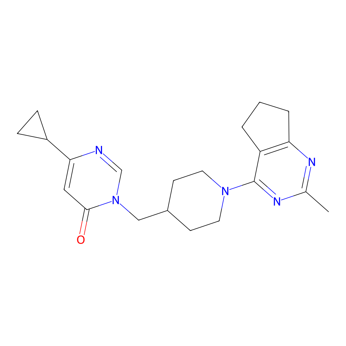 6-cyclopropyl-3-[(1-{2-methyl-5H,6H,7H-cyclopenta[d]pyrimidin-4-yl}piperidin-4-yl)methyl]-3,4-dihydropyrimidin-4-one molecular structure, CAS 2175978-82-0
