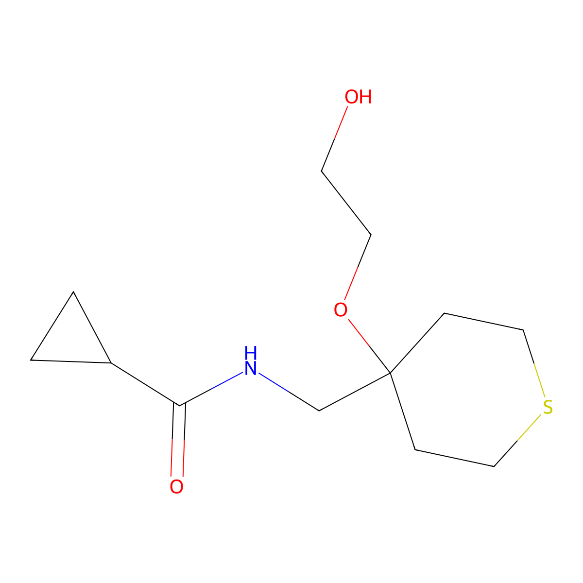 N-{[4-(2-hydroxyethoxy)thian-4-yl]methyl}cyclopropanecarboxamide molecular structure, CAS 2175978-85-3