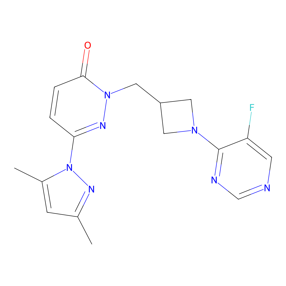 6-(3,5-dimethyl-1H-pyrazol-1-yl)-2-{[1-(5-fluoropyrimidin-4-yl)azetidin-3-yl]methyl}-2,3-dihydropyridazin-3-one molecular structure, CAS 2175978-94-4