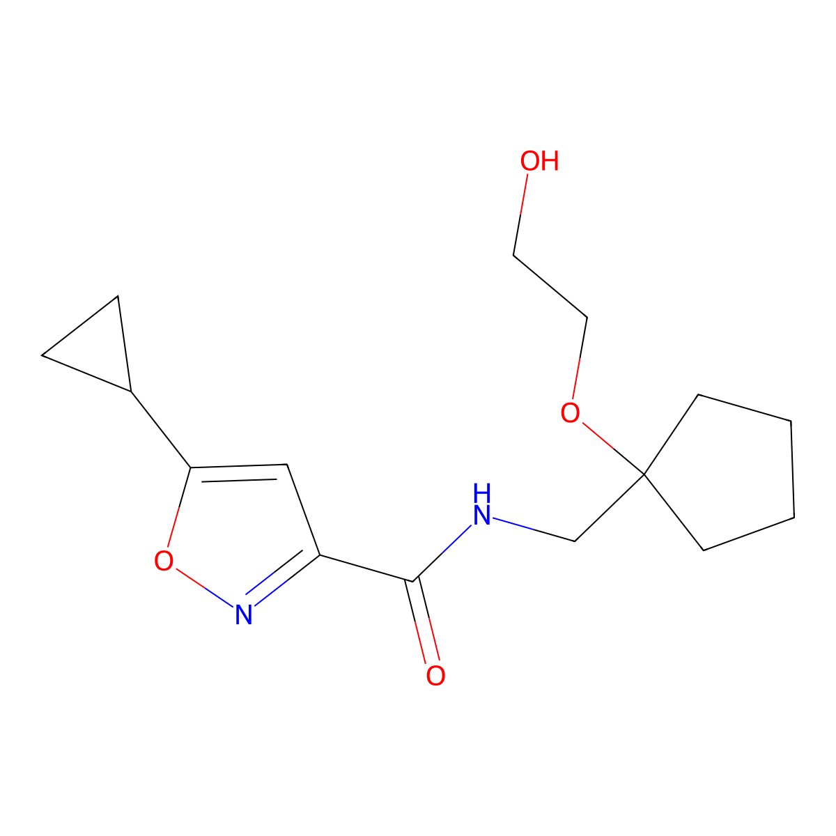 5-cyclopropyl-N-((1-(2-hydroxyethoxy)cyclopentyl)methyl)isoxazole-3-carboxamide molecular structure, CAS 2175978-99-9