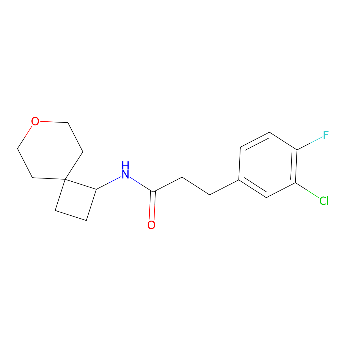 3-(3-chloro-4-fluorophenyl)-N-{7-oxaspiro[3.5]nonan-1-yl}propanamide molecular structure, CAS 2175979-03-8
