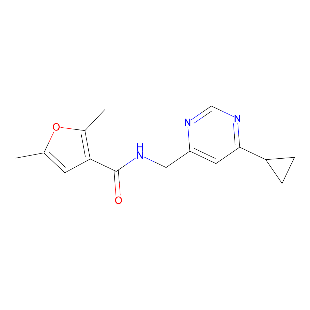 N-[(6-cyclopropylpyrimidin-4-yl)methyl]-2,5-dimethylfuran-3-carboxamide molecular structure, CAS 2175979-05-0
