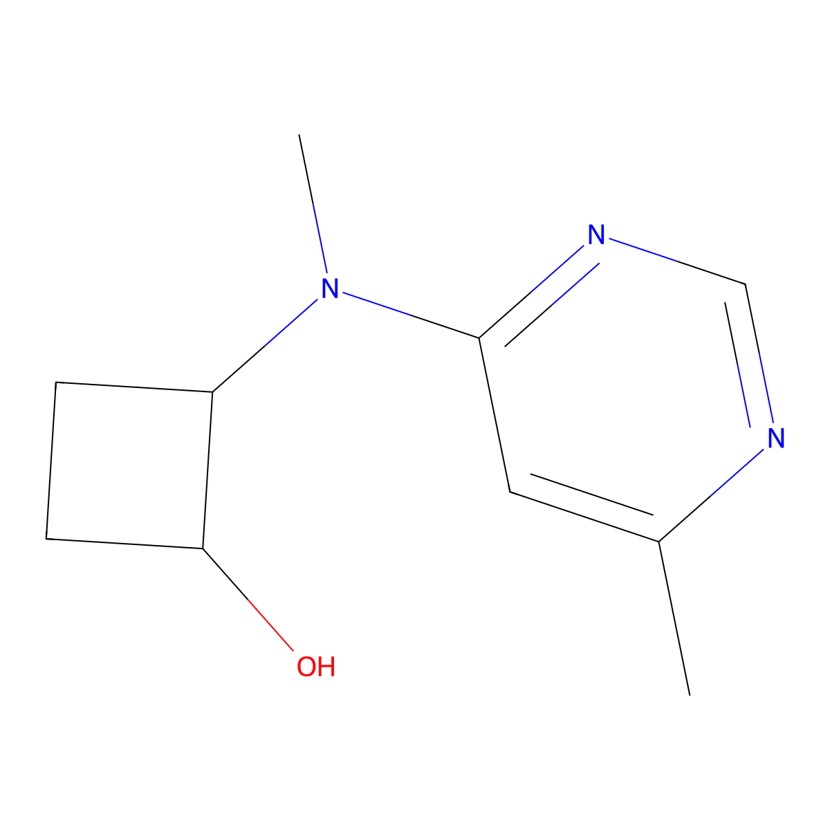 2-[Methyl(6-methylpyrimidin-4-yl)amino]cyclobutan-1-ol molecular structure, CAS 2175979-08-3
