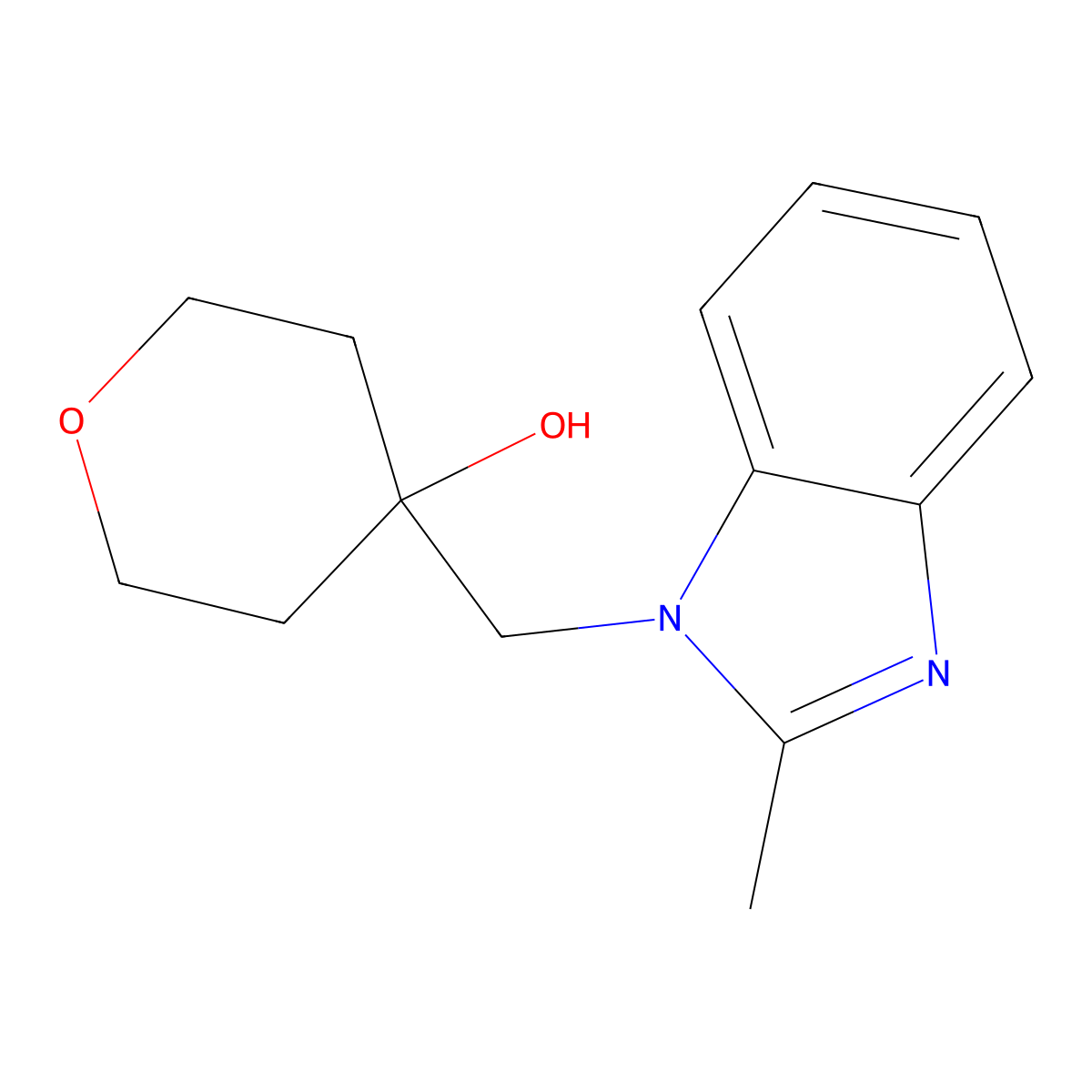 4-[(2-methyl-1H-1,3-benzodiazol-1-yl)methyl]oxan-4-ol molecular structure, CAS 2175979-09-4