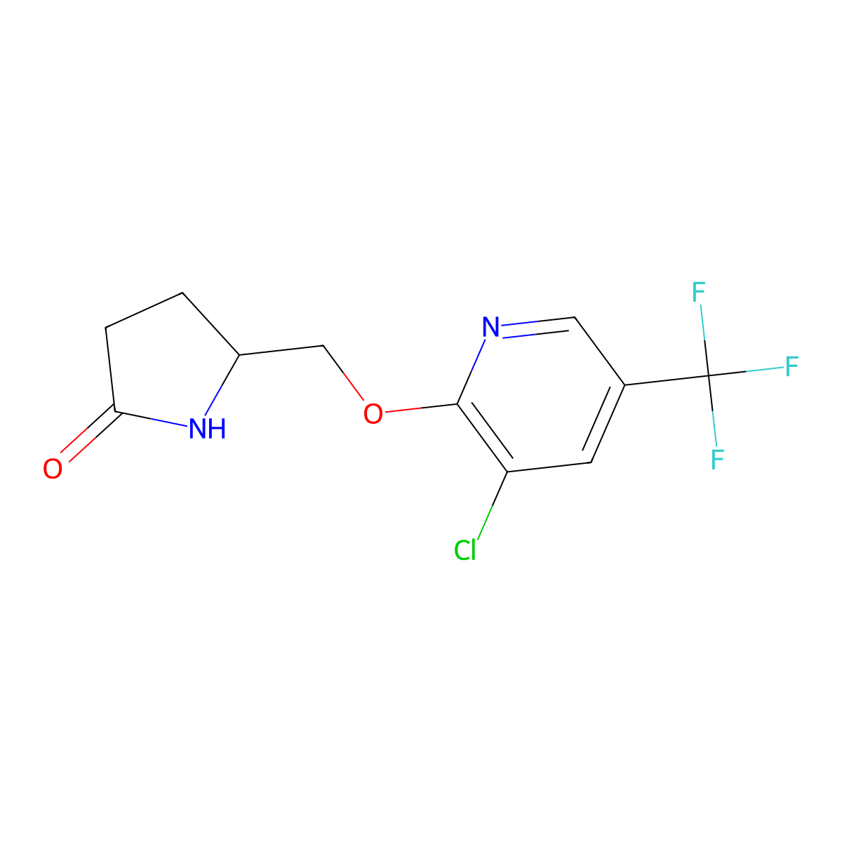 5-({[3-Chloro-5-(trifluoromethyl)pyridin-2-yl]oxy}methyl)pyrrolidin-2-one molecular structure, CAS 2175979-14-1