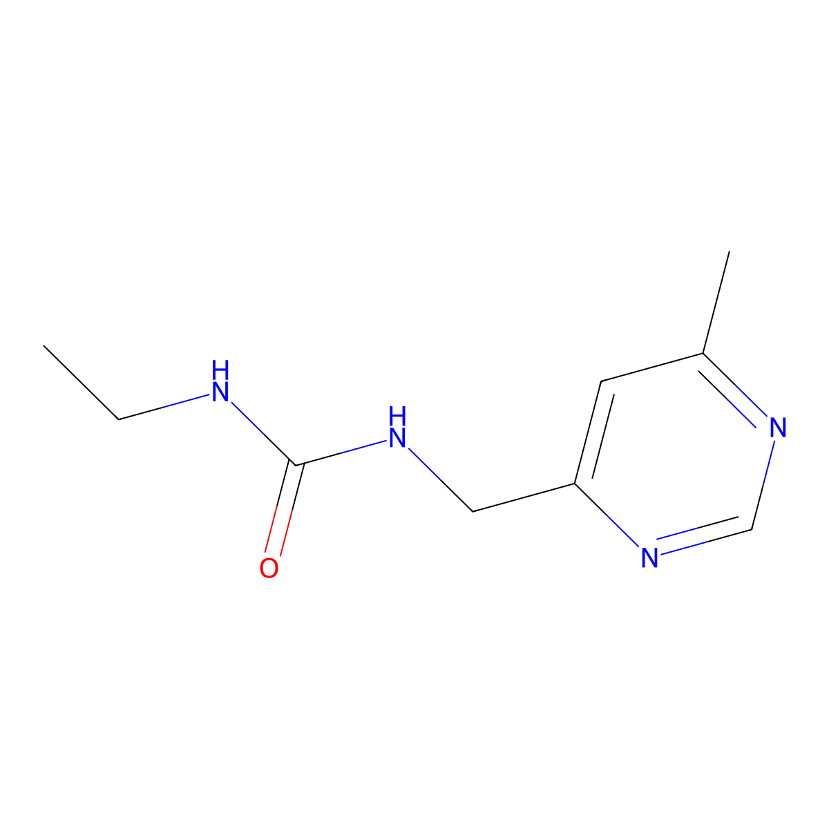 1-Ethyl-3-((6-methylpyrimidin-4-yl)methyl)urea molecular structure, CAS 2175979-19-6