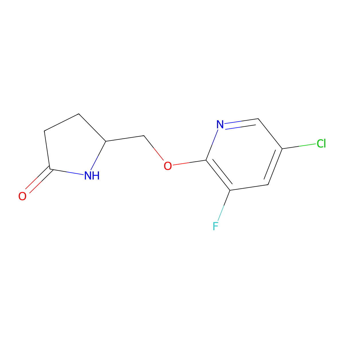 5-{[(5-Chloro-3-fluoropyridin-2-yl)oxy]methyl}pyrrolidin-2-one molecular structure, CAS 2175979-26-5