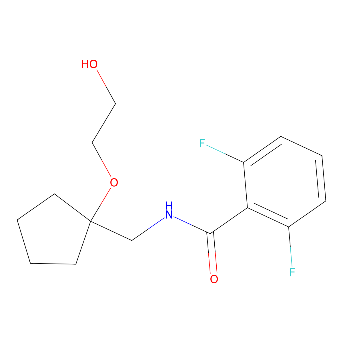 2,6-difluoro-N-((1-(2-hydroxyethoxy)cyclopentyl)methyl)benzamide molecular structure, CAS 2175979-31-2