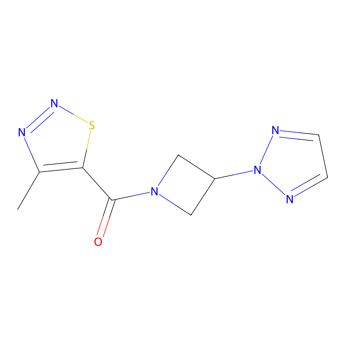 4-methyl-5-[3-(2H-1,2,3-triazol-2-yl)azetidine-1-carbonyl]-1,2,3-thiadiazole molecular structure, CAS 2175979-37-8