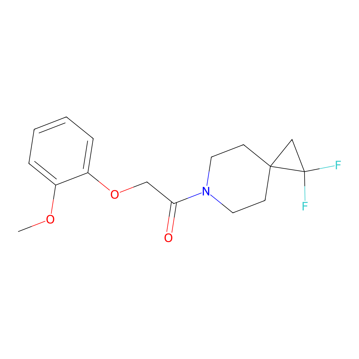 1-{1,1-Difluoro-6-azaspiro[2.5]octan-6-yl}-2-(2-methoxyphenoxy)ethan-1-one molecular structure, CAS 2175979-41-4