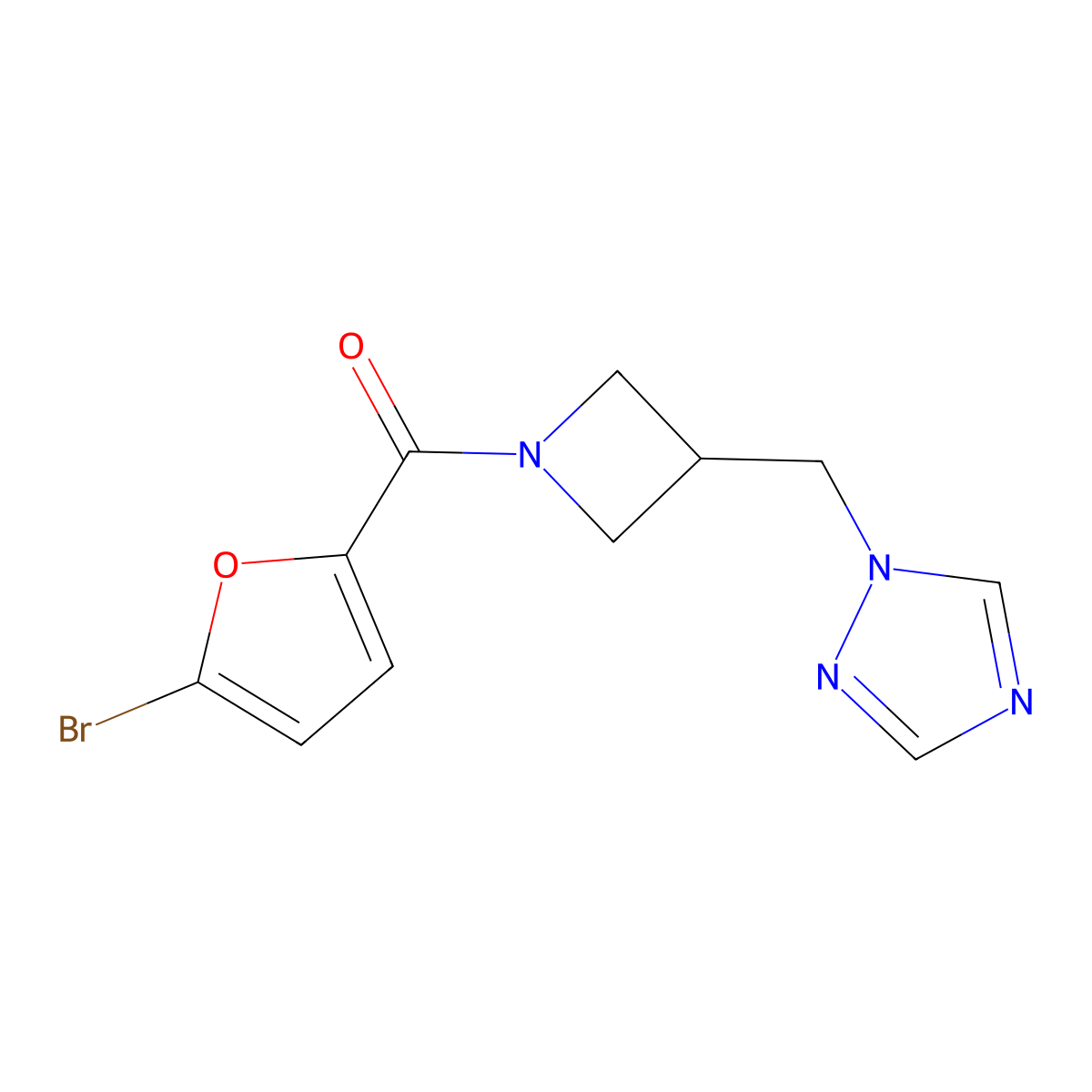 1-{[1-(5-bromofuran-2-carbonyl)azetidin-3-yl]methyl}-1H-1,2,4-triazole molecular structure, CAS 2175979-45-8
