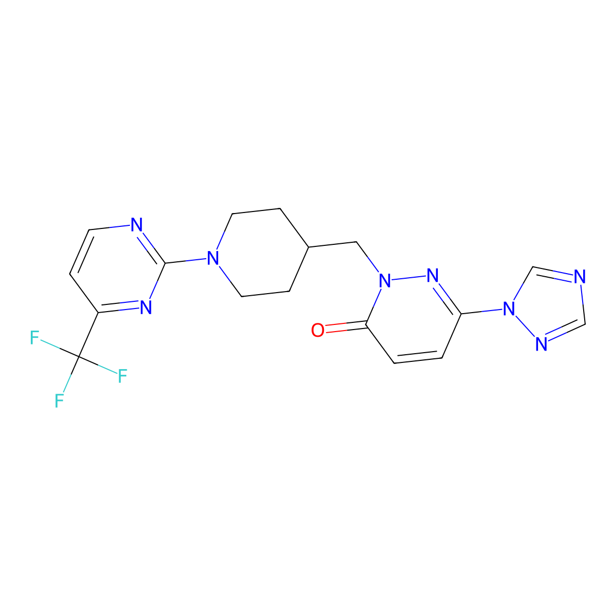 6-(1H-1,2,4-triazol-1-yl)-2-({1-[4-(trifluoromethyl)pyrimidin-2-yl]piperidin-4-yl}methyl)-2,3-dihydropyridazin-3-one molecular structure, CAS 2175979-50-5