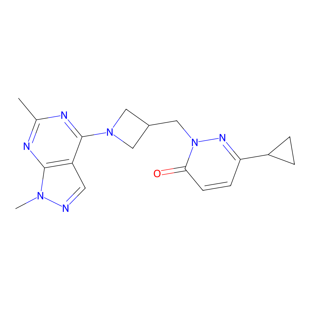 6-cyclopropyl-2-[(1-{1,6-dimethyl-1H-pyrazolo[3,4-d]pyrimidin-4-yl}azetidin-3-yl)methyl]-2,3-dihydropyridazin-3-one molecular structure, CAS 2175979-53-8