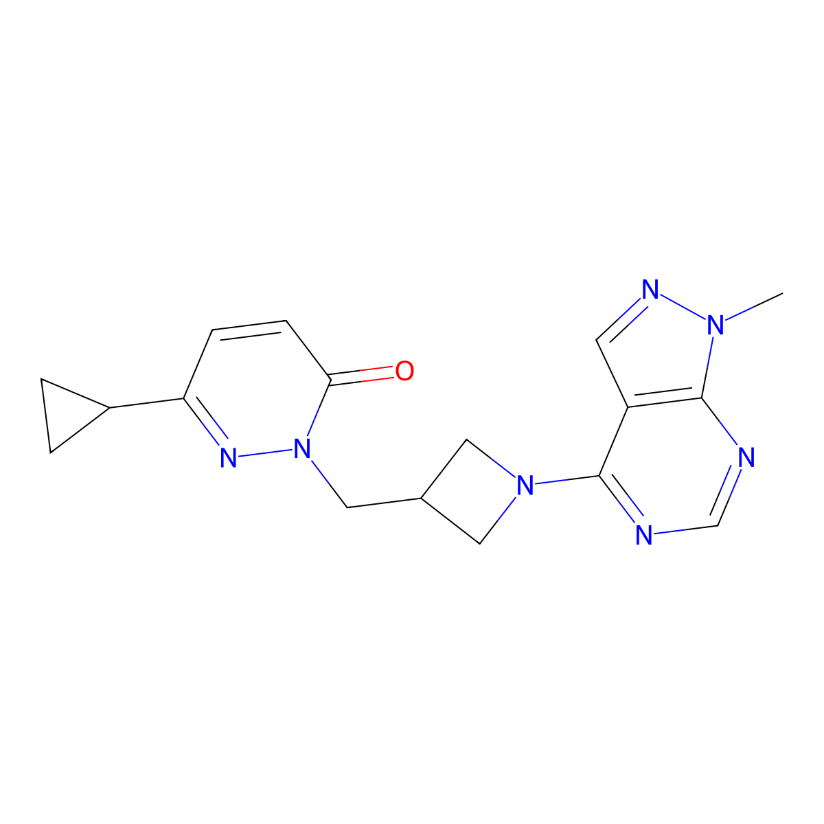6-cyclopropyl-2-[(1-{1-methyl-1H-pyrazolo[3,4-d]pyrimidin-4-yl}azetidin-3-yl)methyl]-2,3-dihydropyridazin-3-one molecular structure, CAS 2175979-56-1