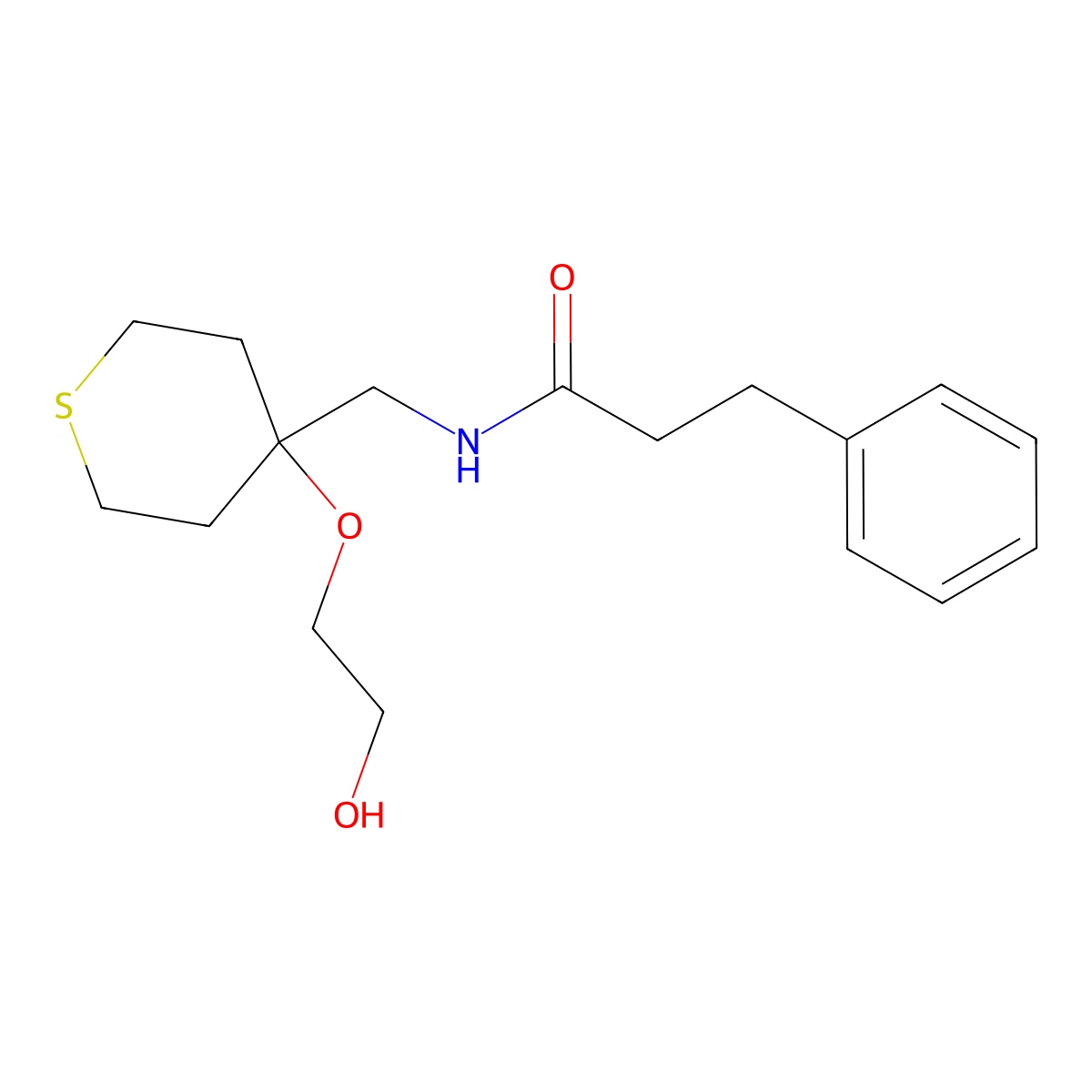 N-{[4-(2-hydroxyethoxy)thian-4-yl]methyl}-3-phenylpropanamide molecular structure, CAS 2175979-62-9