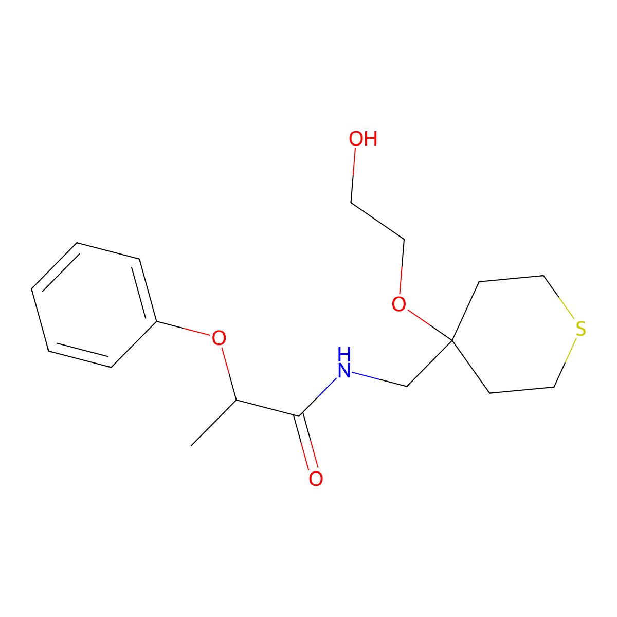 N-{[4-(2-hydroxyethoxy)thian-4-yl]methyl}-2-phenoxypropanamide molecular structure, CAS 2175979-63-0