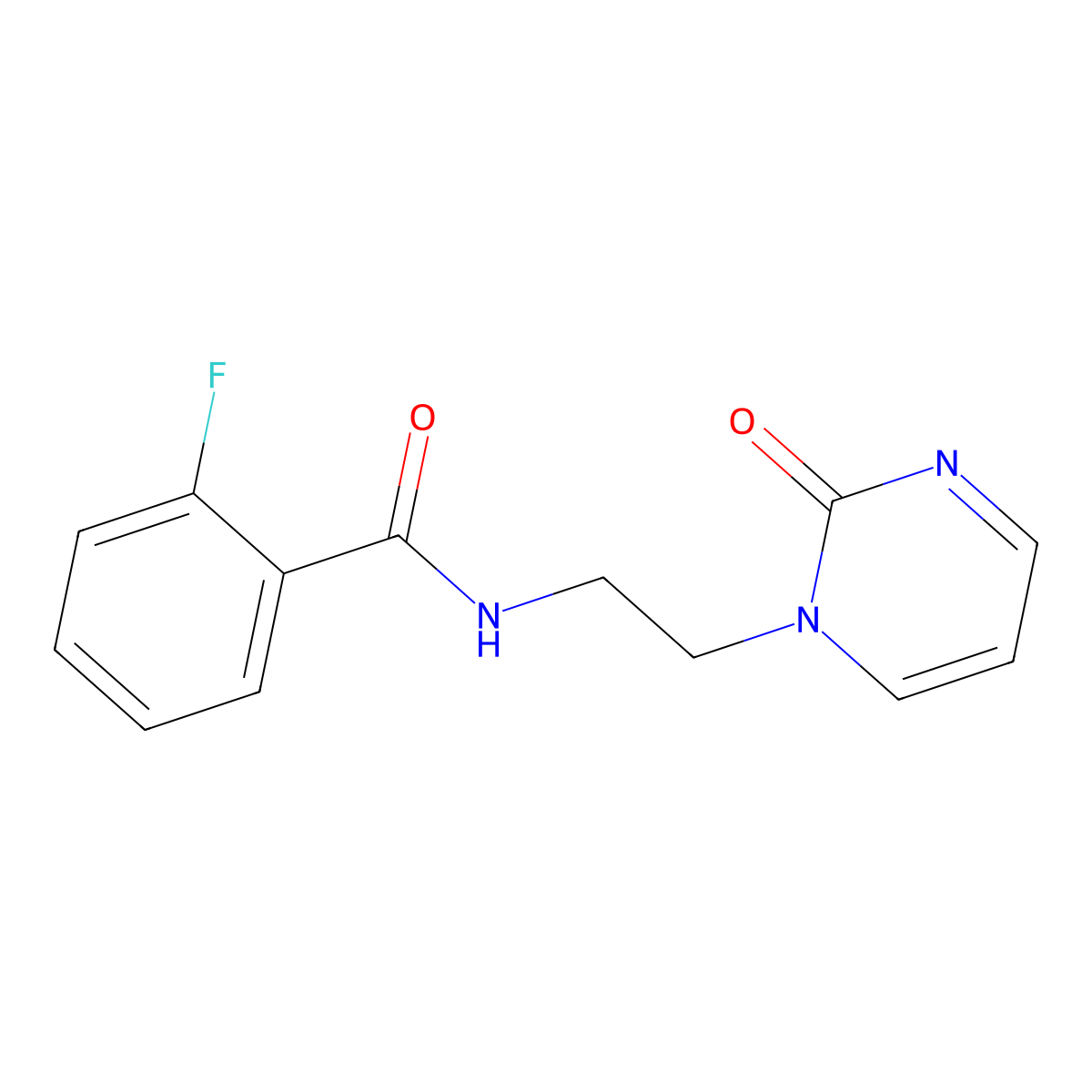 2-fluoro-N-(2-(2-oxopyrimidin-1(2H)-yl)ethyl)benzamide molecular structure, CAS 2175979-66-3