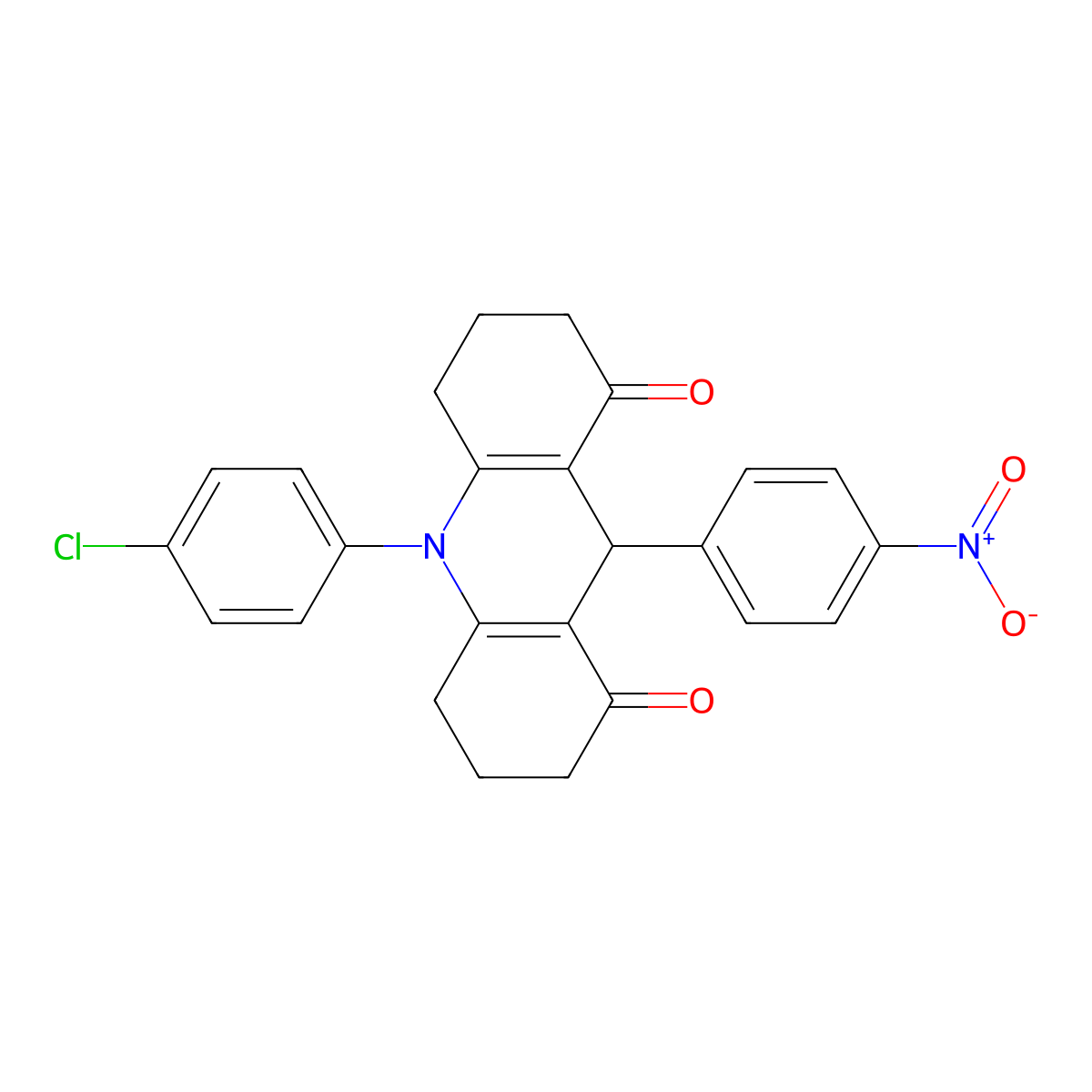 10-(4-chlorophenyl)-9-(4-nitrophenyl)-3,4,5,6,7,9-hexahydro-2H-acridine-1,8-dione molecular structure, CAS 2176-33-2