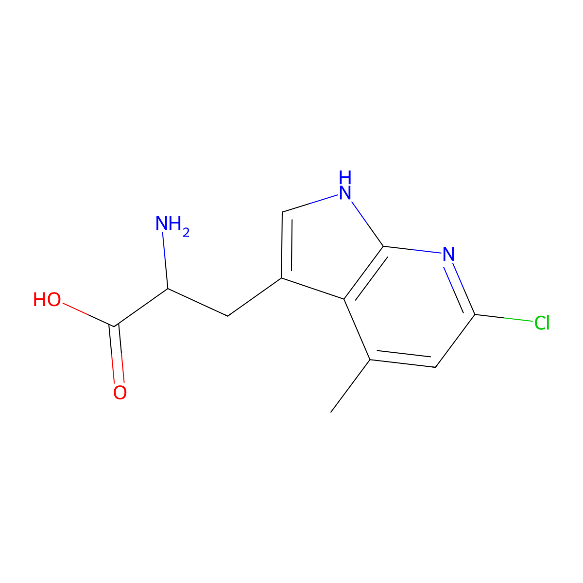 2-amino-3-(6-chloro-4-methyl-1H-pyrrolo[2,3-b]pyridin-3-yl)propanoic acid molecular structure, CAS 21760-76-9