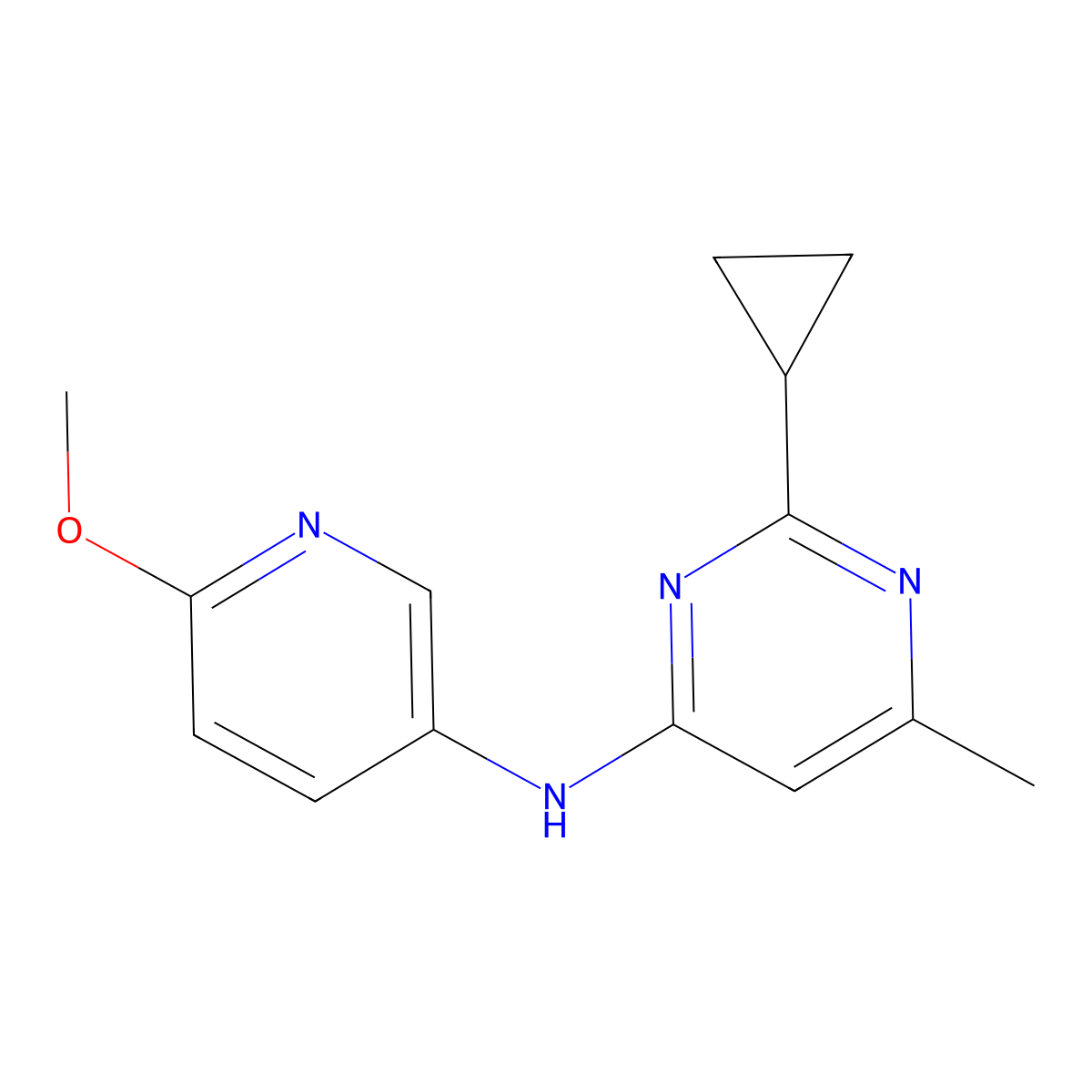 2-cyclopropyl-N-(6-methoxypyridin-3-yl)-6-methylpyrimidin-4-amine molecular structure, CAS 2176069-02-4