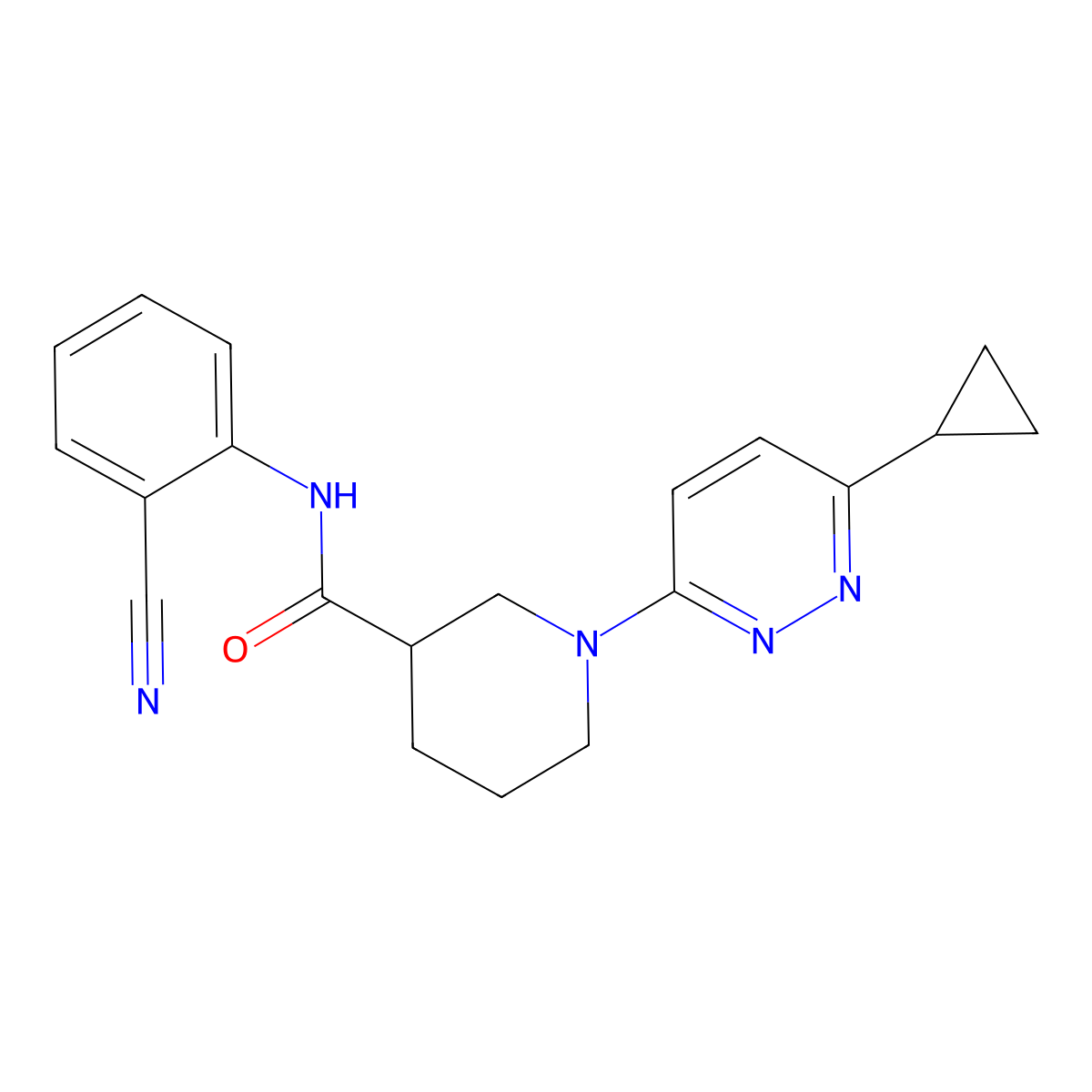 N-(2-cyanophenyl)-1-(6-cyclopropylpyridazin-3-yl)piperidine-3-carboxamide molecular structure, CAS 2176069-13-7