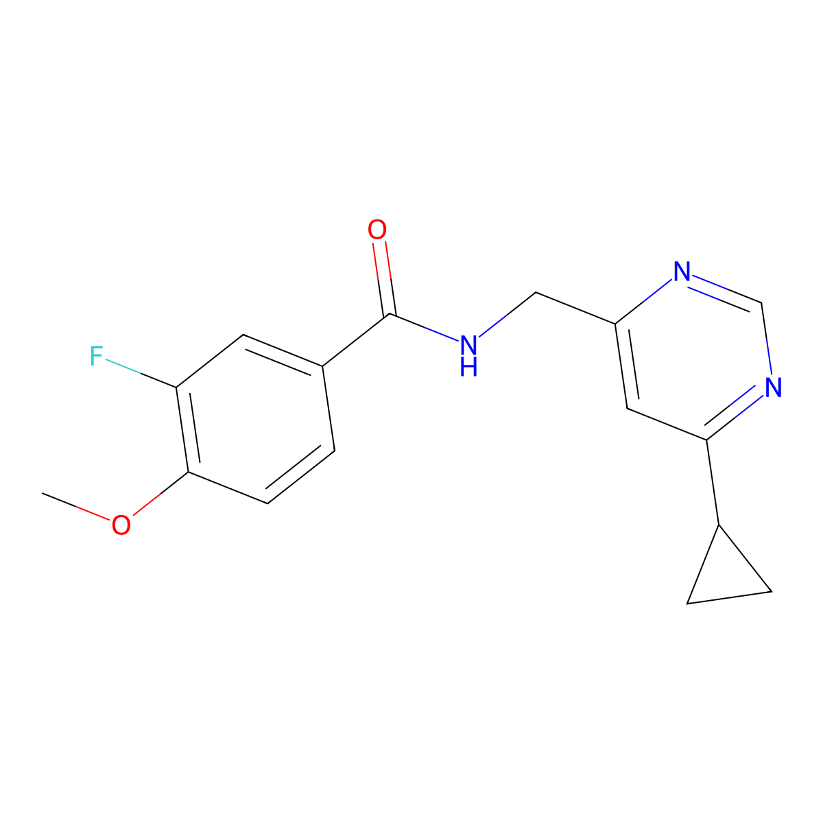 N-[(6-cyclopropylpyrimidin-4-yl)methyl]-3-fluoro-4-methoxybenzamide molecular structure, CAS 2176069-47-7