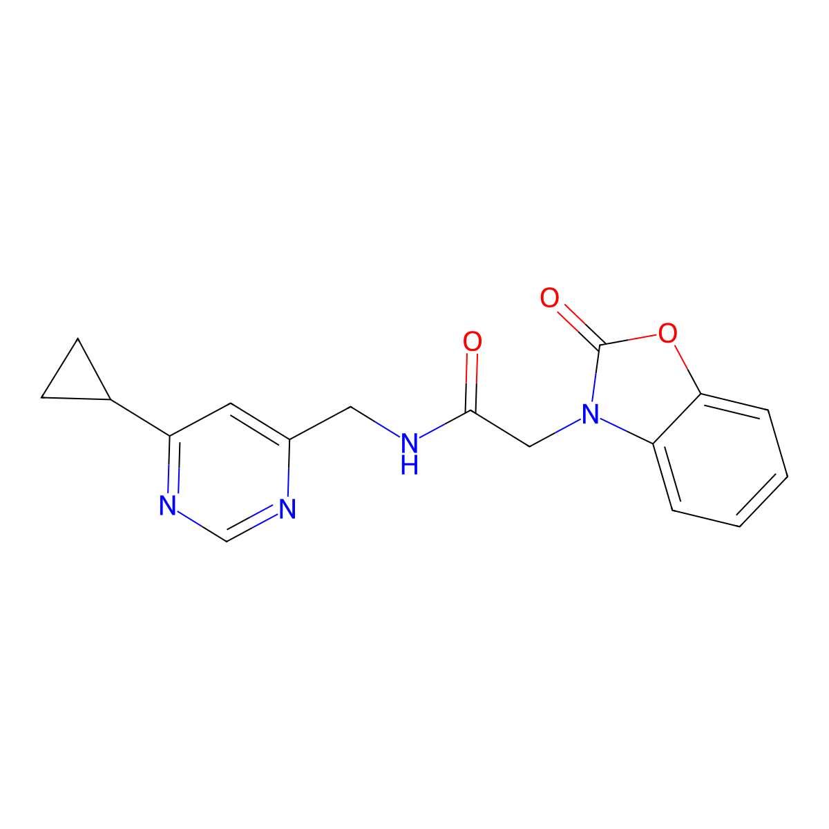 N-((6-cyclopropylpyrimidin-4-yl)methyl)-2-(2-oxobenzo[d]oxazol-3(2H)-yl)acetamide molecular structure, CAS 2176069-52-4