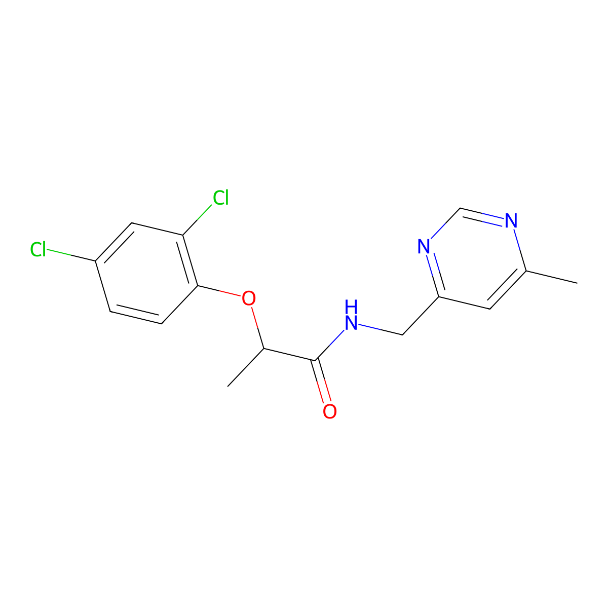 2-(2,4-dichlorophenoxy)-N-[(6-methylpyrimidin-4-yl)methyl]propanamide molecular structure, CAS 2176069-55-7